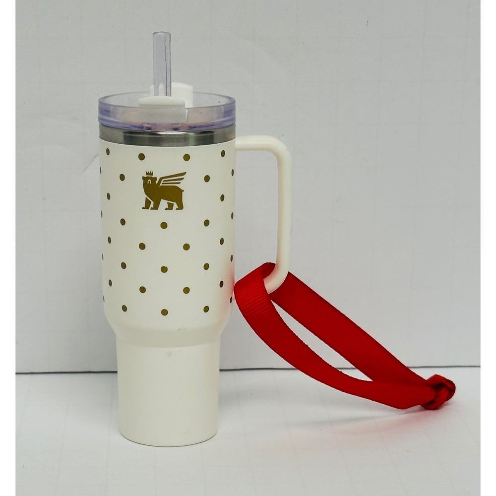 Stanley Mini Quencher H2.0 Tumbler Cup White Gold Polka Dot 4" Keychain Ornament